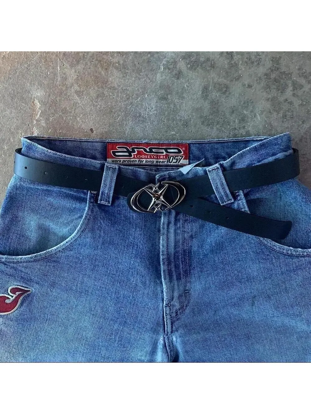 Vintage 2000s y2k style Punk futuristic Moon Star Buckle Belt. 41.5 inches